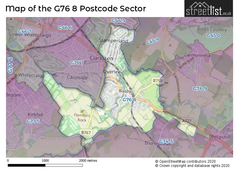 Map of the G76 8 and surrounding postcode sector