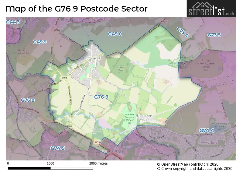 Map of the G76 9 and surrounding postcode sector