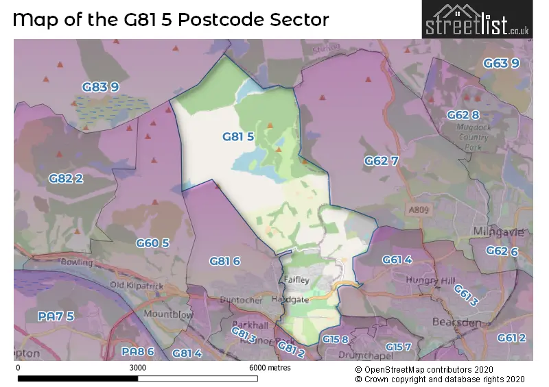 Map of the G81 5 and surrounding postcode sector