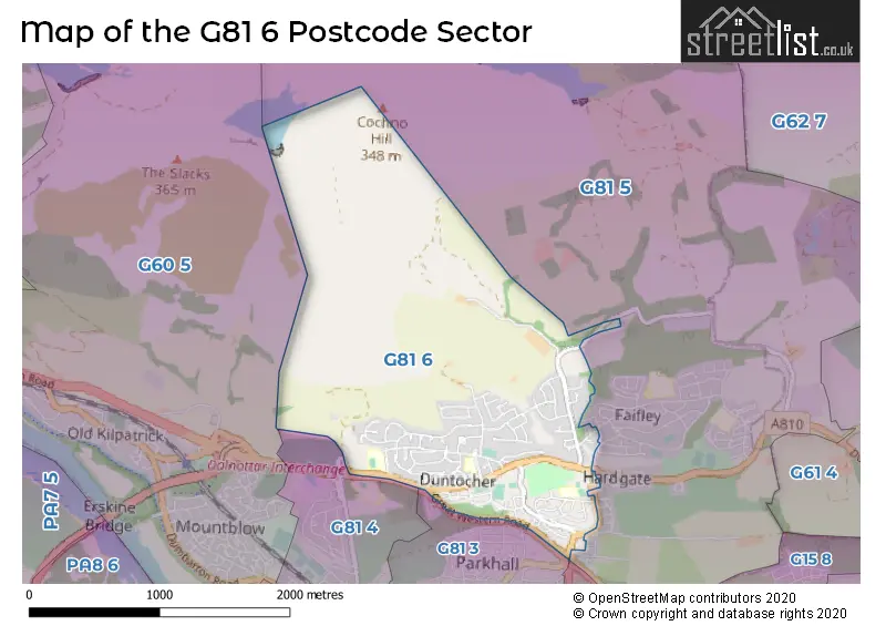 Map of the G81 6 and surrounding postcode sector