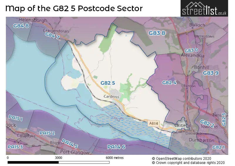 Map of the G82 5 and surrounding postcode sector