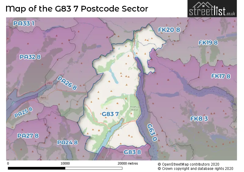 Map of the G83 7 and surrounding postcode sector