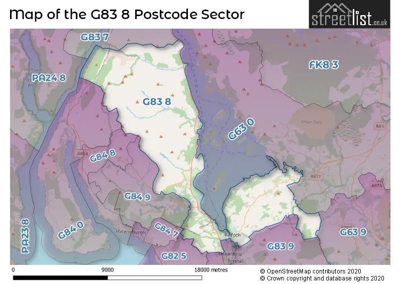 Map of the G83 8 and surrounding postcode sector