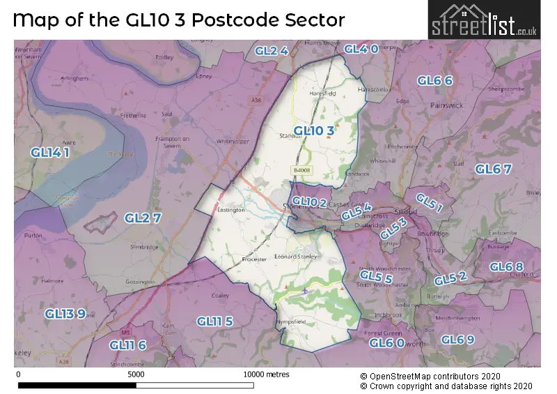 Map of the GL10 3 and surrounding postcode sector