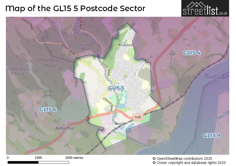 Map of the GL15 5 and surrounding postcode sector