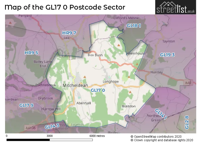 Map of the GL17 0 and surrounding postcode sector