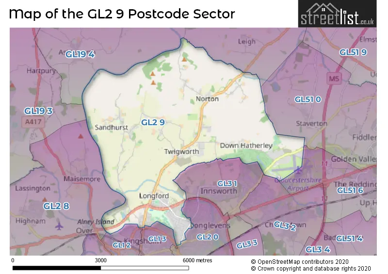 Map of the GL2 9 and surrounding postcode sector