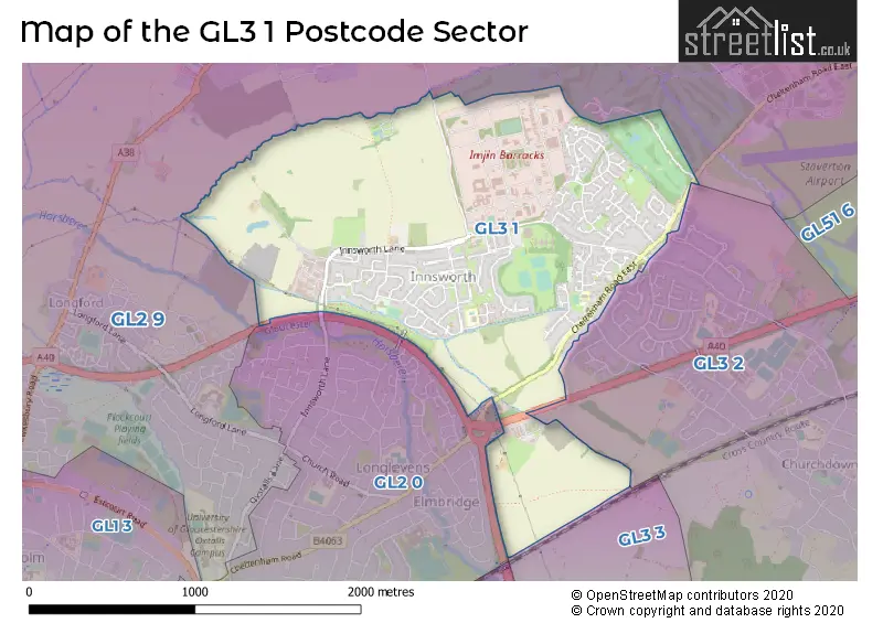 Map of the GL3 1 and surrounding postcode sector