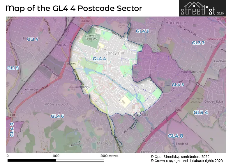 Map of the GL4 4 and surrounding postcode sector