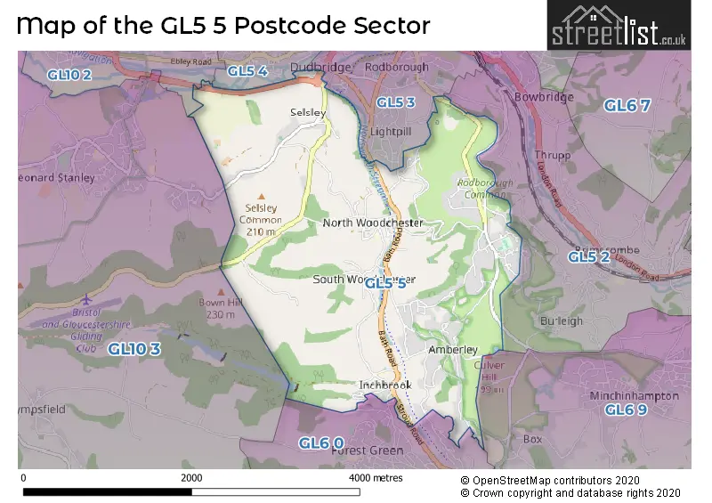 Map of the GL5 5 and surrounding postcode sector