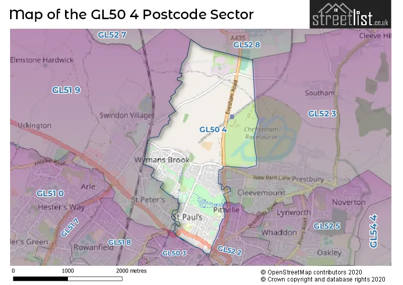 Map of the GL50 4 and surrounding postcode sector