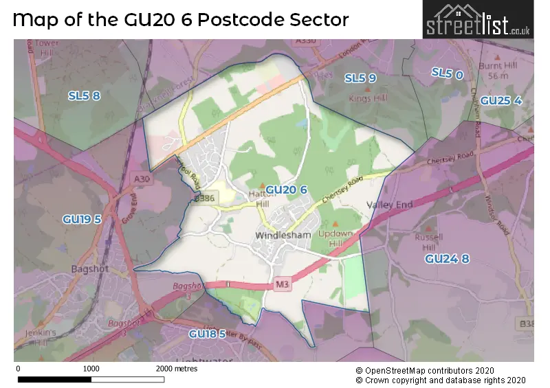 Map of the GU20 6 and surrounding postcode sector