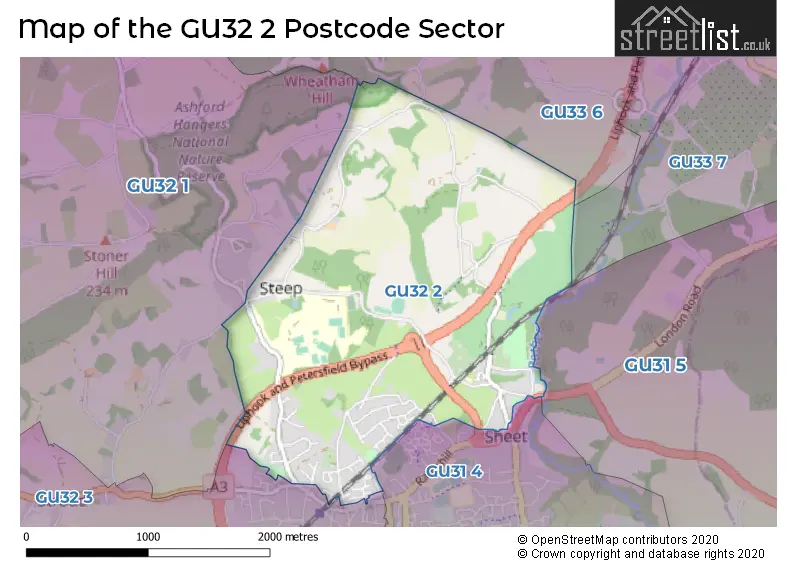 Map of the GU32 2 and surrounding postcode sector