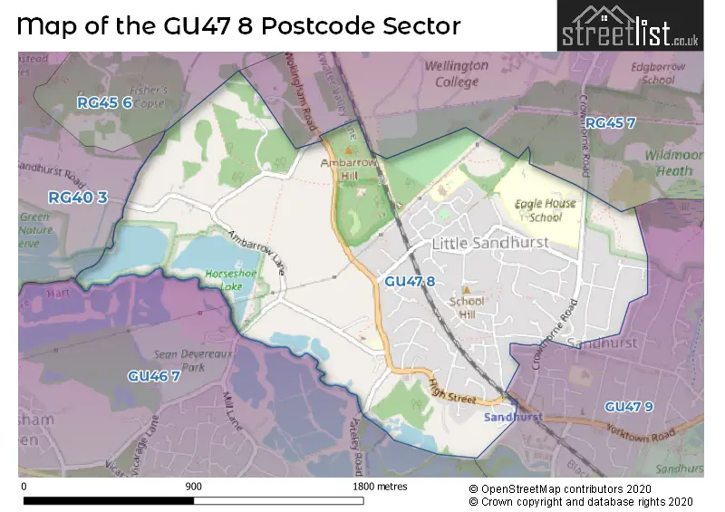 Map of the GU47 8 and surrounding postcode sector