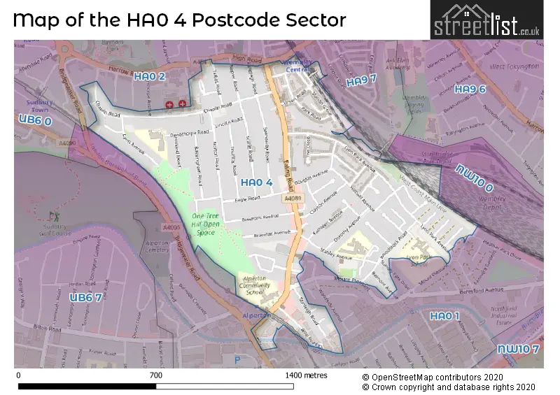 Map of the HA0 4 and surrounding postcode sector