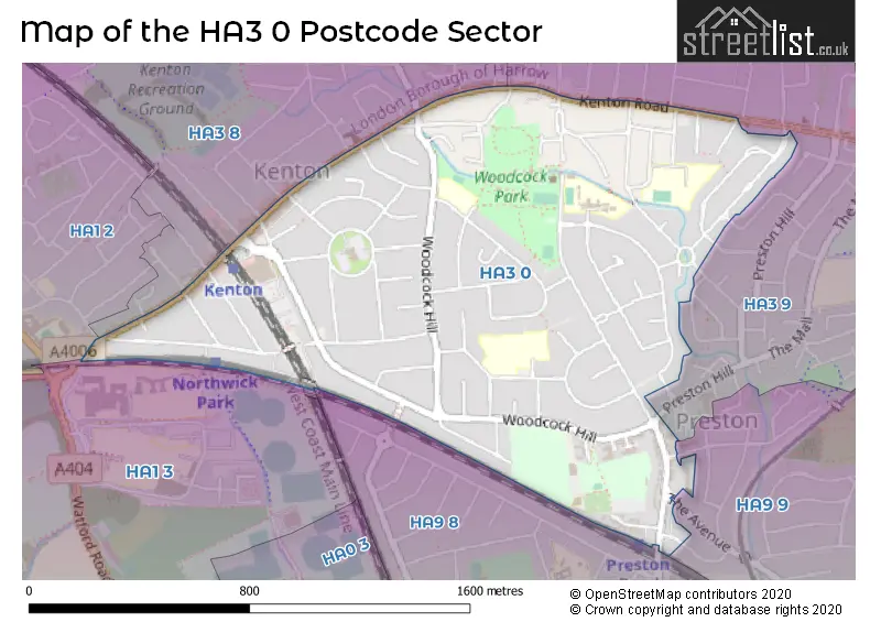 Map of the HA3 0 and surrounding postcode sector