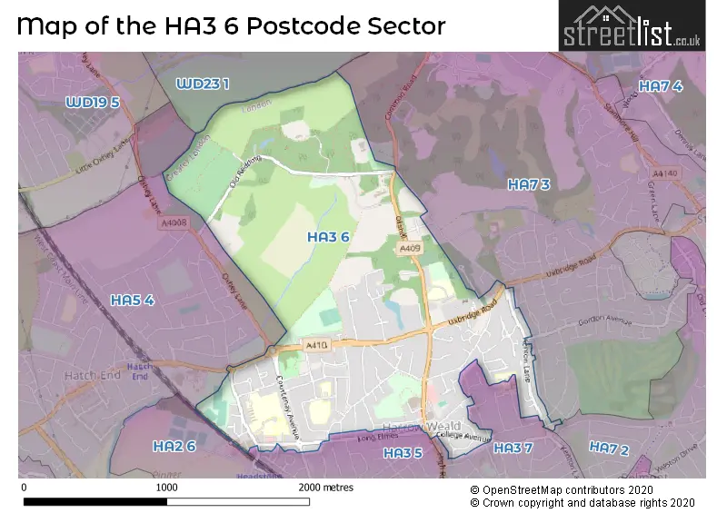 Map of the HA3 6 and surrounding postcode sector