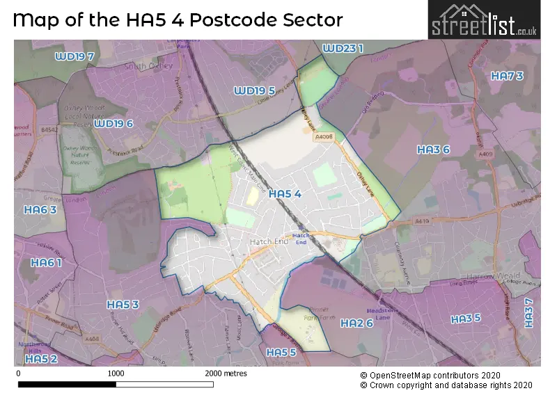 Map of the HA5 4 and surrounding postcode sector