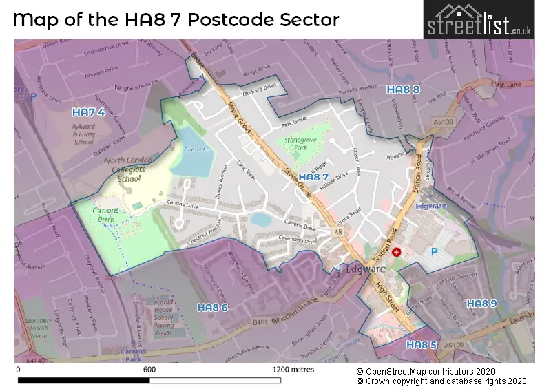 Map of the HA8 7 and surrounding postcode sector