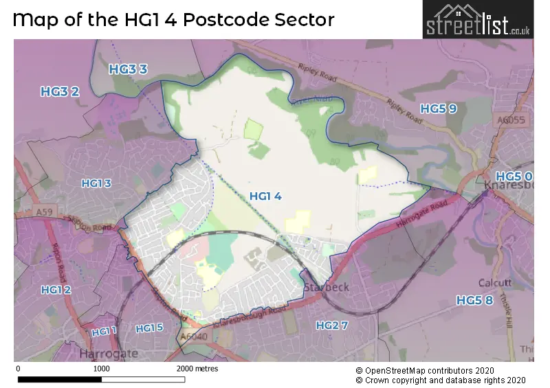 Map of the HG1 4 and surrounding postcode sector