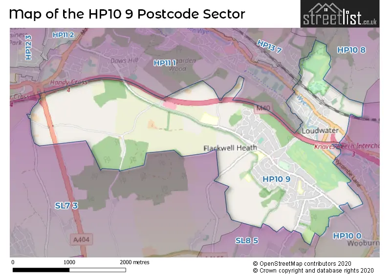 Map of the HP10 9 and surrounding postcode sector