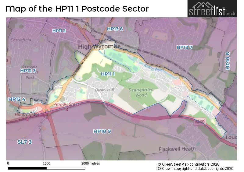 Map of the HP11 1 and surrounding postcode sector