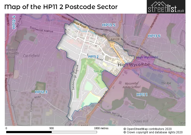 Map of the HP11 2 and surrounding postcode sector