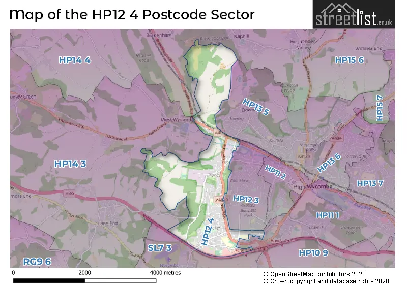 Map of the HP12 4 and surrounding postcode sector