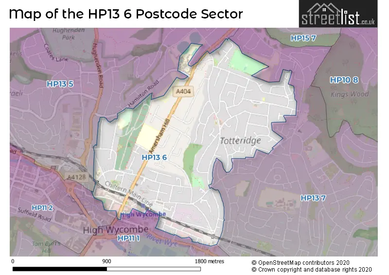 Map of the HP13 6 and surrounding postcode sector