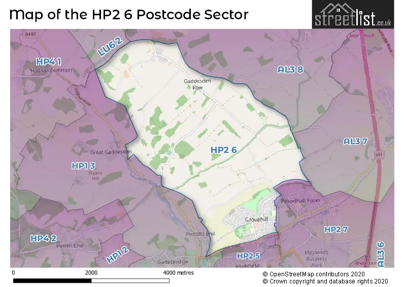 Map of the HP2 6 and surrounding postcode sector