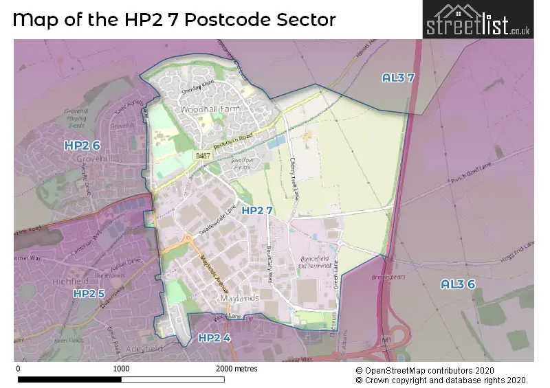 Map of the HP2 7 and surrounding postcode sector