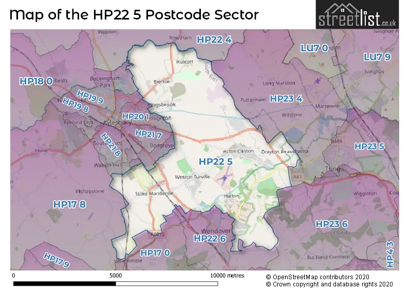 Map of the HP22 5 and surrounding postcode sector