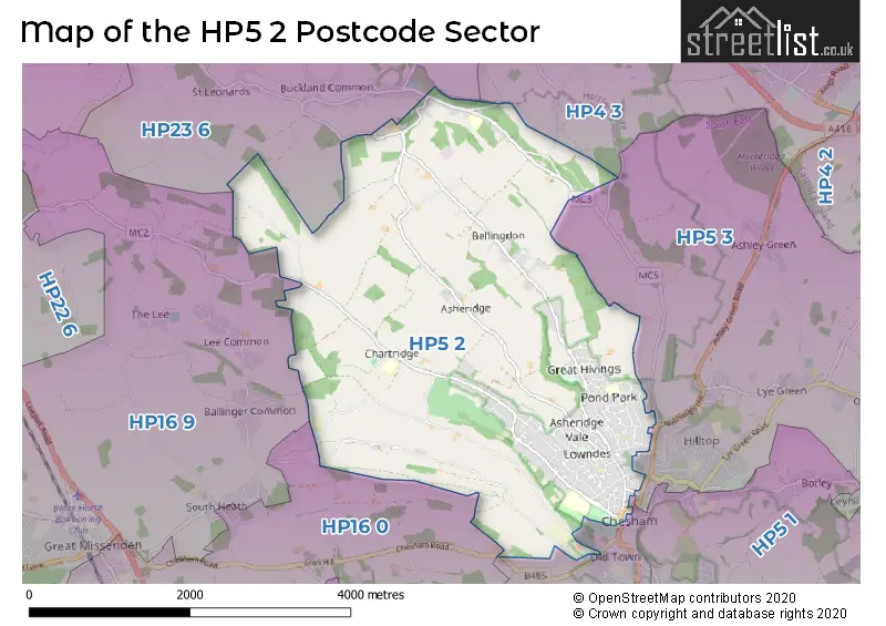 Map of the HP5 2 and surrounding postcode sector