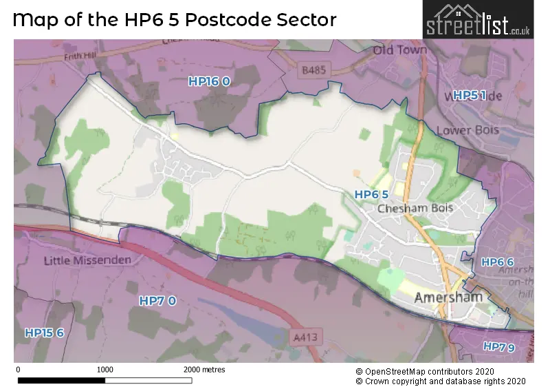 Map of the HP6 5 and surrounding postcode sector