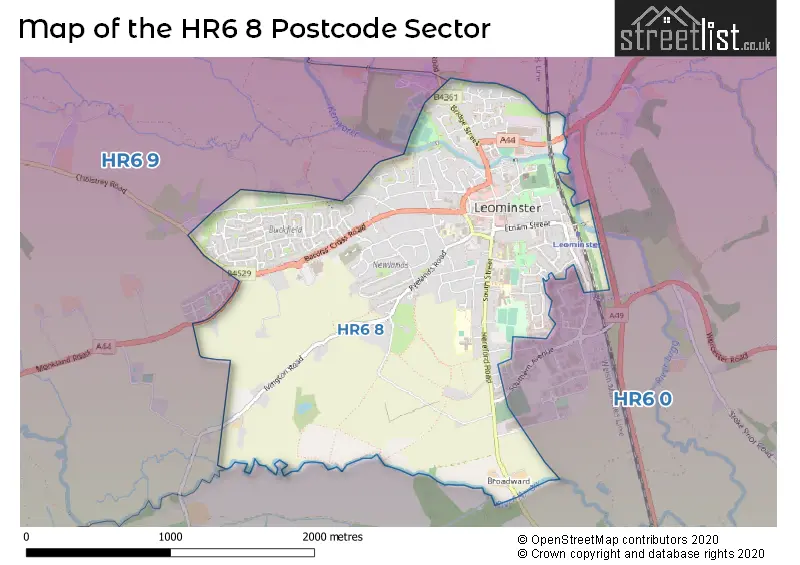 Map of the HR6 8 and surrounding postcode sector