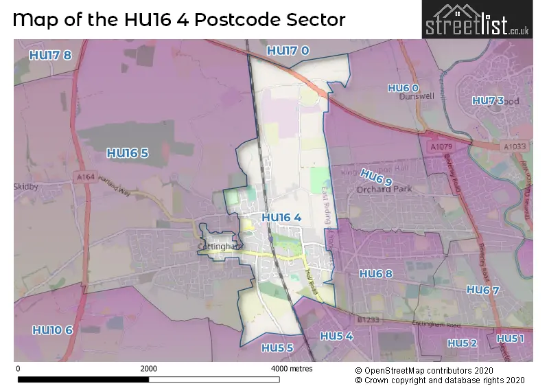 Map of the HU16 4 and surrounding postcode sector