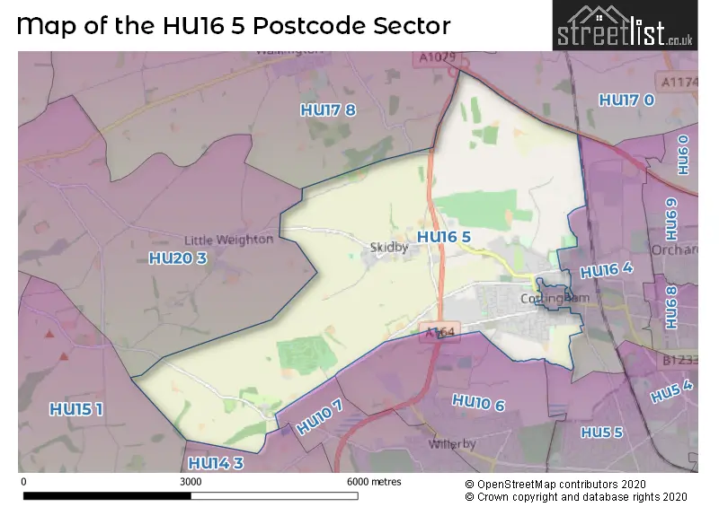 Map of the HU16 5 and surrounding postcode sector