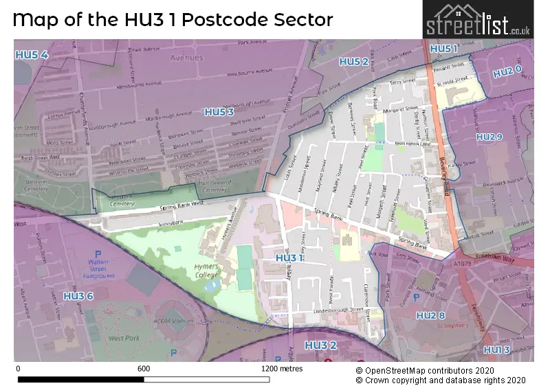 Map of the HU3 1 and surrounding postcode sector