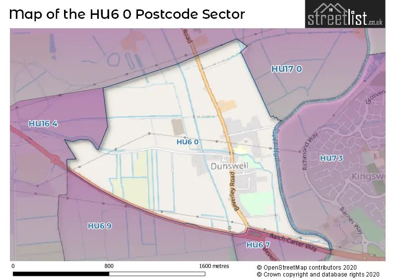 Map of the HU6 0 and surrounding postcode sector