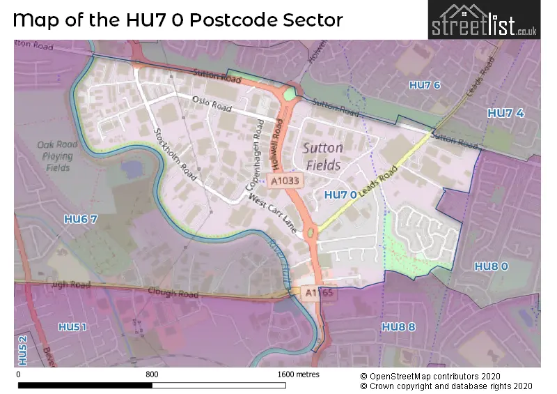 Map of the HU7 0 and surrounding postcode sector