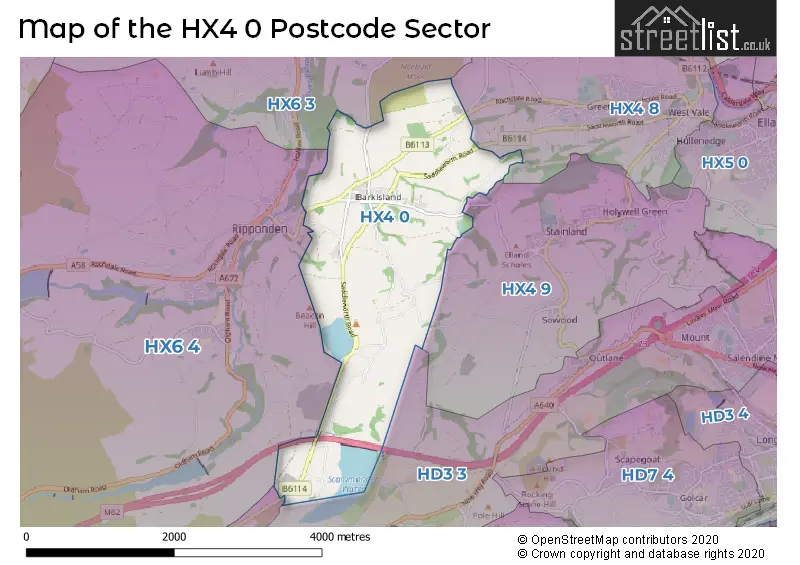 Map of the HX4 0 and surrounding postcode sector