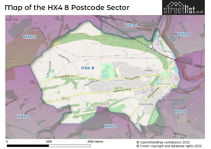 Map of the HX4 8 and surrounding postcode sector