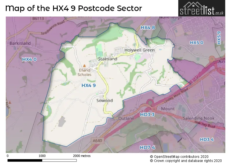 Map of the HX4 9 and surrounding postcode sector