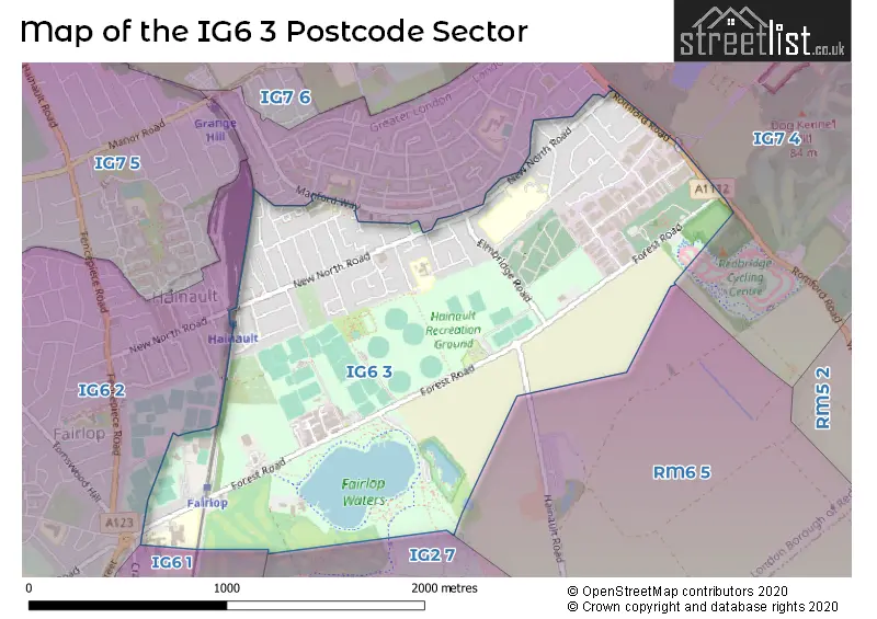 Map of the IG6 3 and surrounding postcode sector