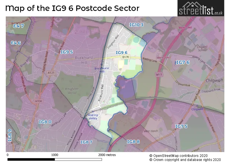 Map of the IG9 6 and surrounding postcode sector