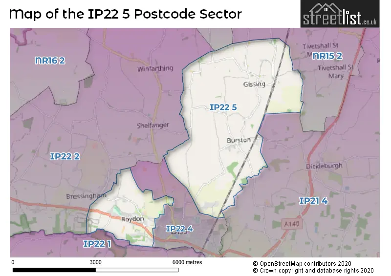 Map of the IP22 5 and surrounding postcode sector