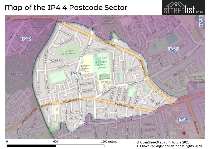 Map of the IP4 4 and surrounding postcode sector