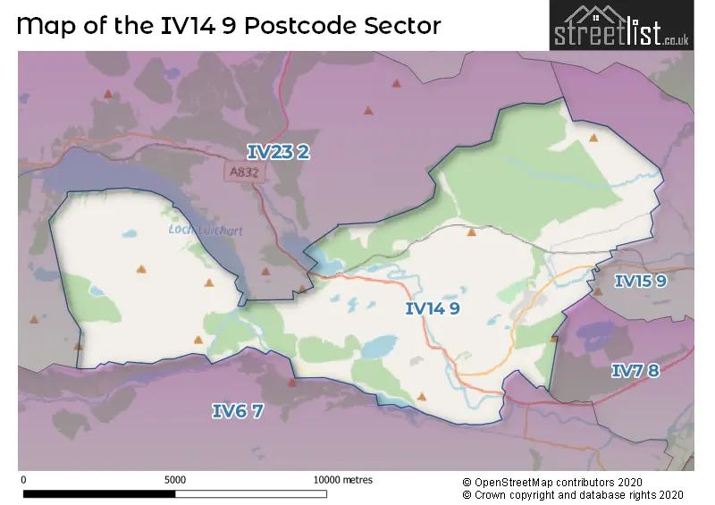 Map of the IV14 9 and surrounding postcode sector