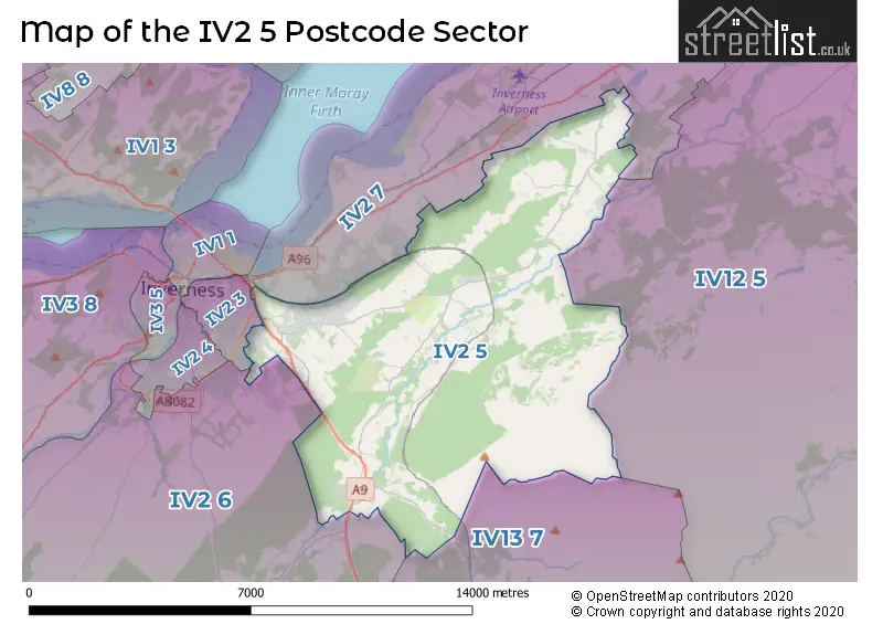 Map of the IV2 5 and surrounding postcode sector