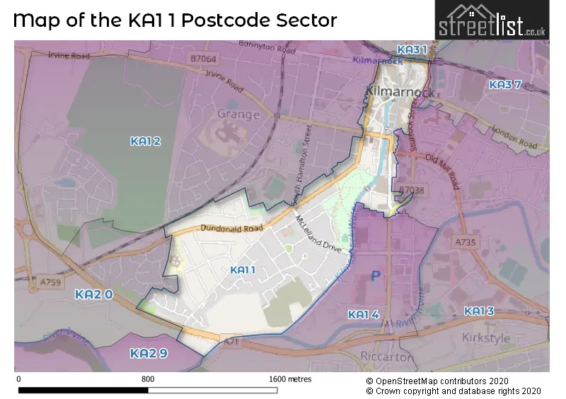 Map of the KA1 1 and surrounding postcode sector